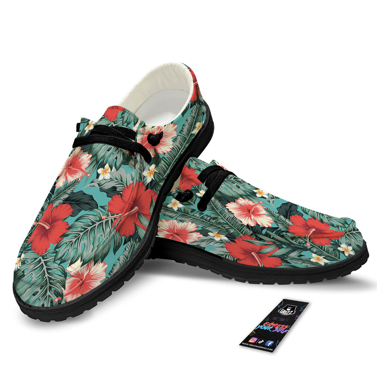 Tropical Leaf Turquoise Print Pattern Black Loafers-grizzshop