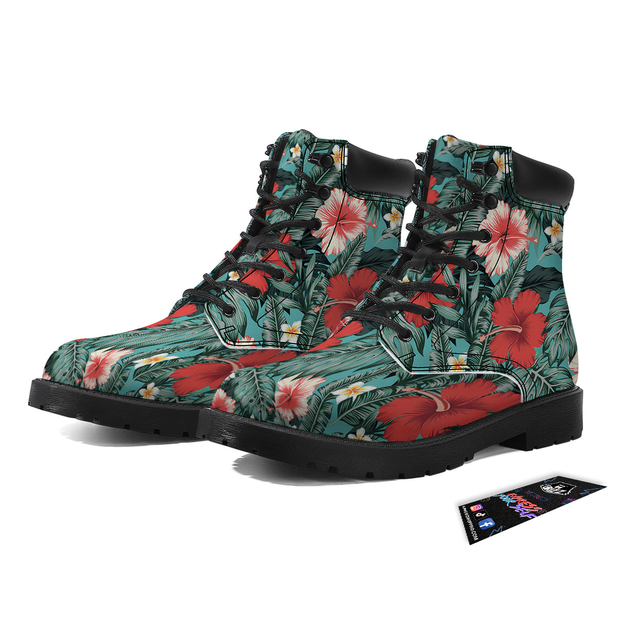 Tropical Leaf Turquoise Print Pattern Boots-grizzshop