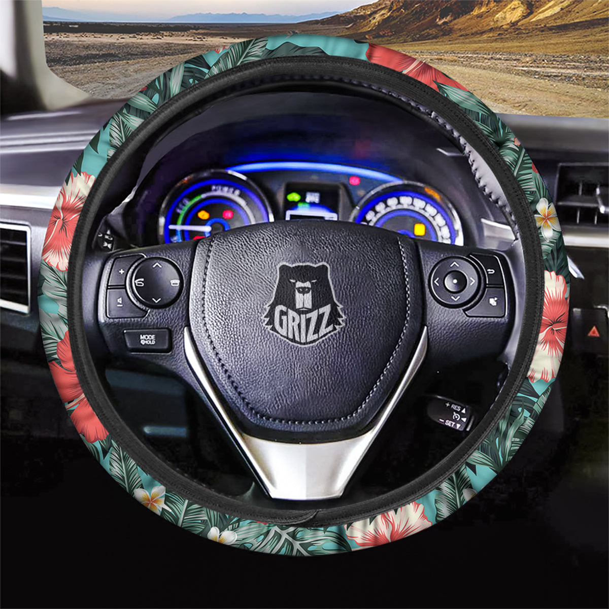Tropical Leaf Turquoise Print Pattern Car Steering Wheel Cover-grizzshop