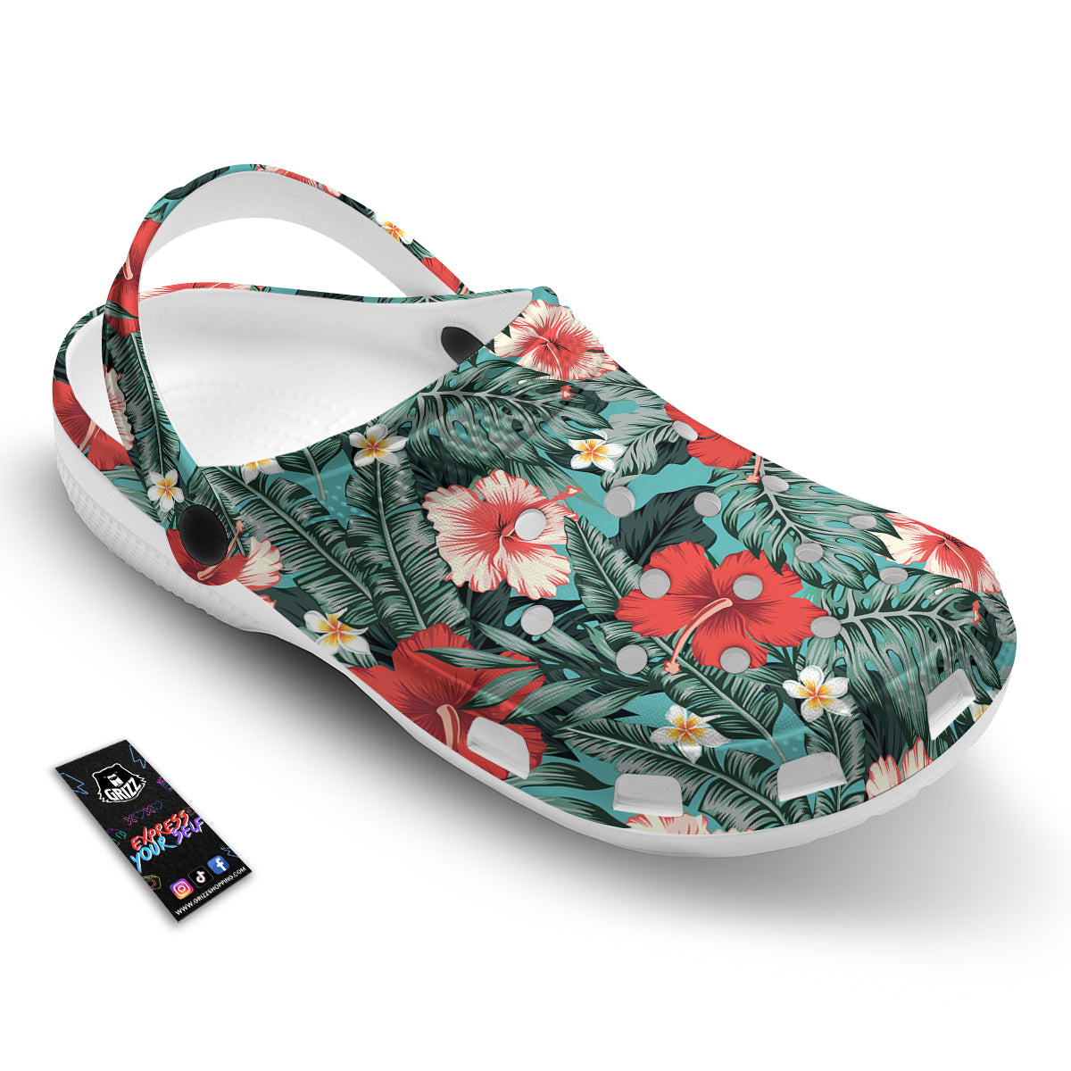 Tropical Leaf Turquoise Print Pattern Clog-grizzshop
