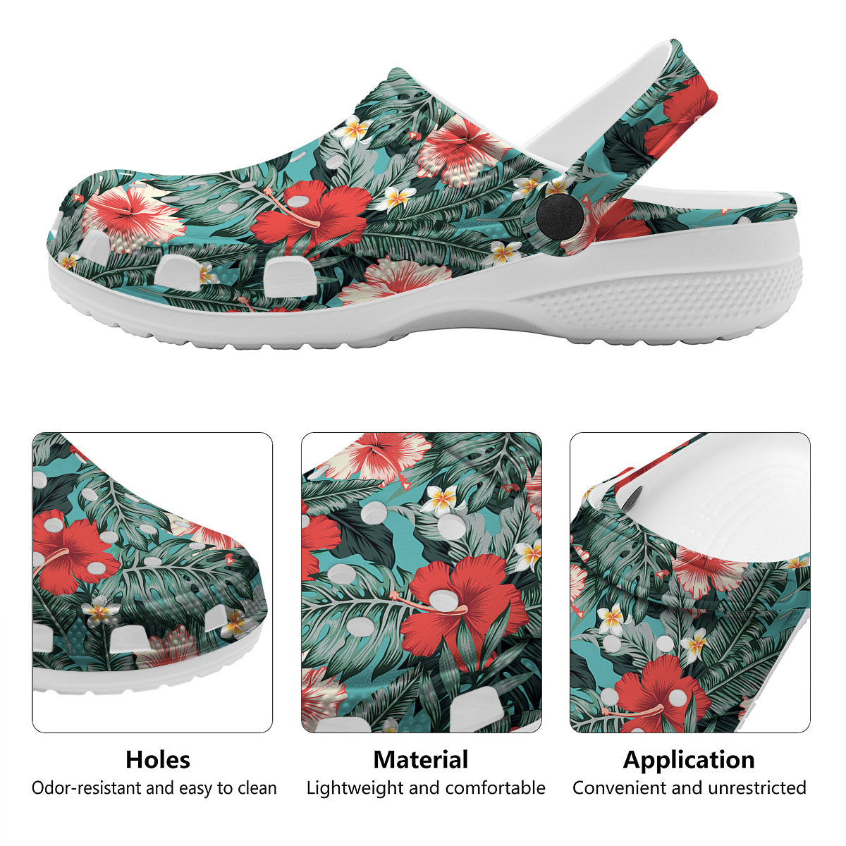Tropical Leaf Turquoise Print Pattern Clog-grizzshop