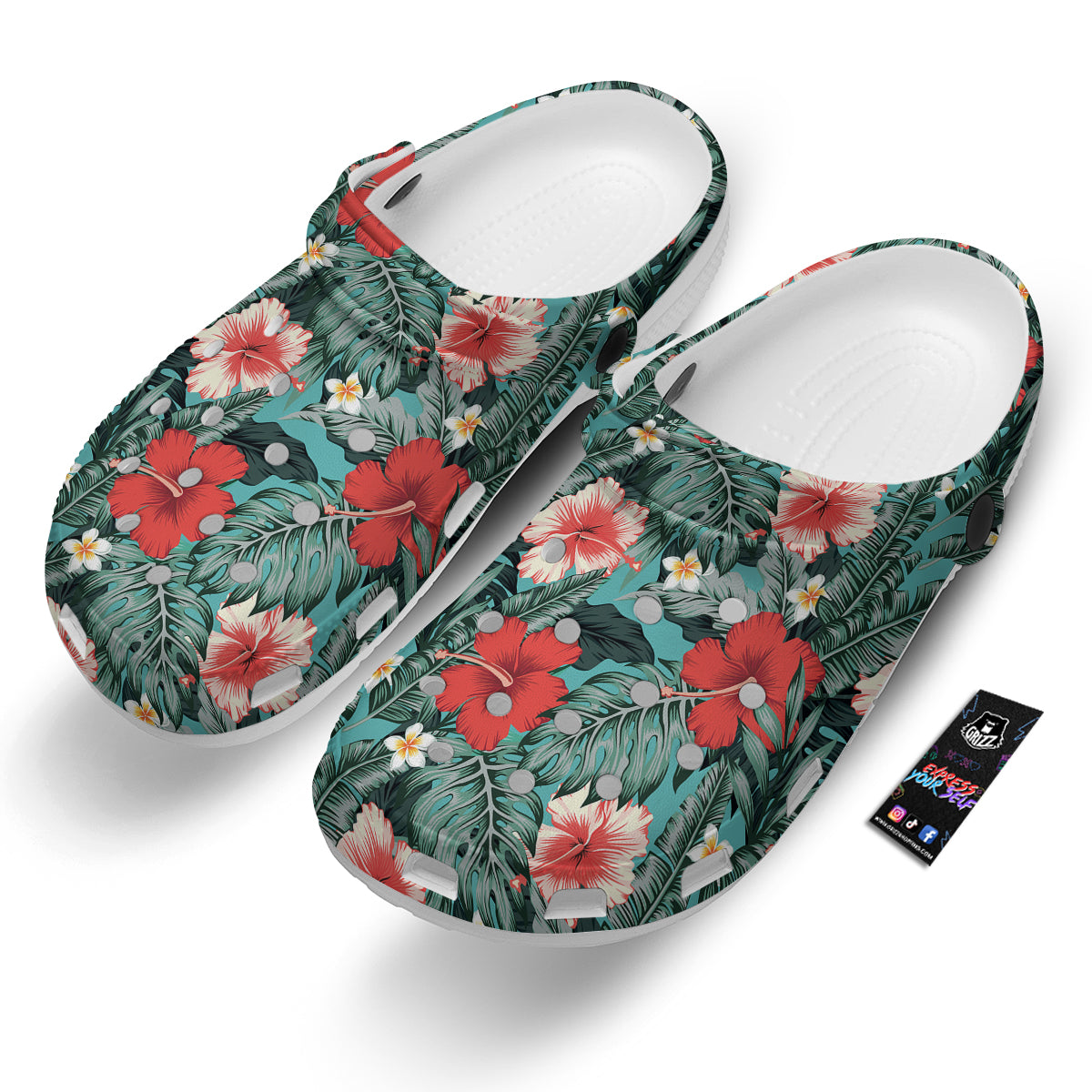 Tropical Leaf Turquoise Print Pattern Clog-grizzshop