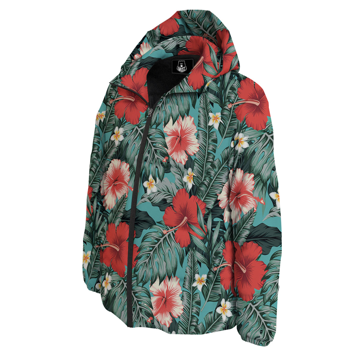 Tropical Leaf Turquoise Print Pattern Down Jacket-grizzshop