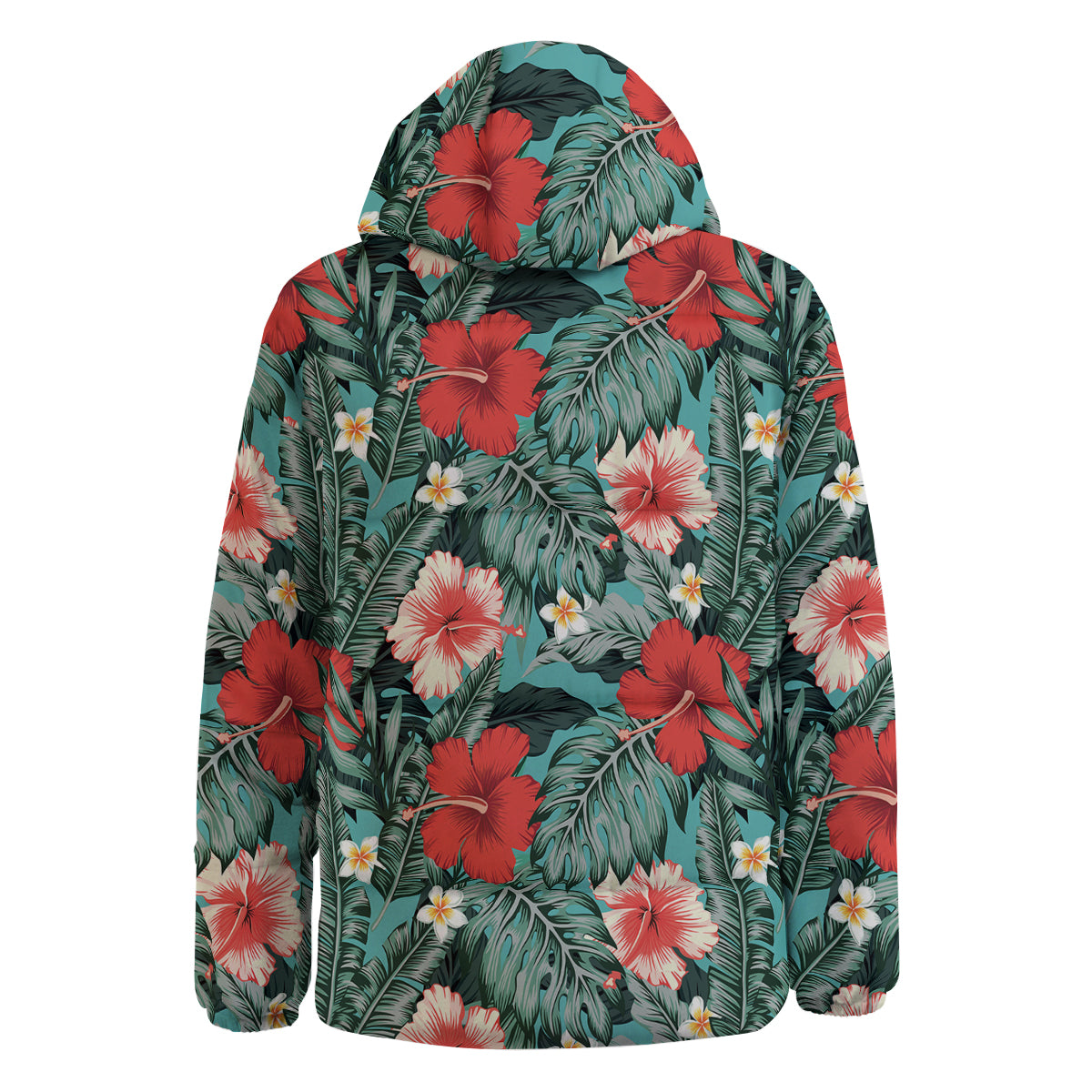Tropical Leaf Turquoise Print Pattern Down Jacket-grizzshop
