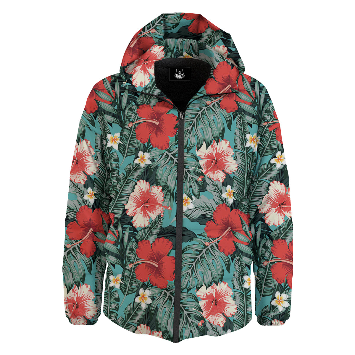 Tropical Leaf Turquoise Print Pattern Down Jacket-grizzshop