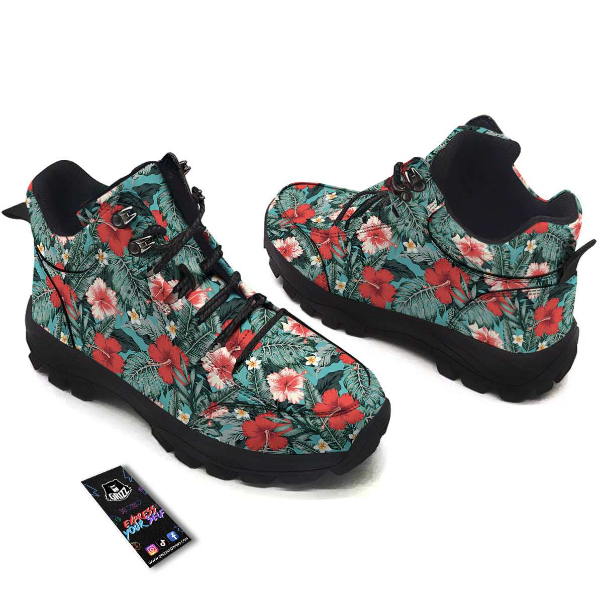 Tropical Leaf Turquoise Print Pattern Hiking Shoes-grizzshop