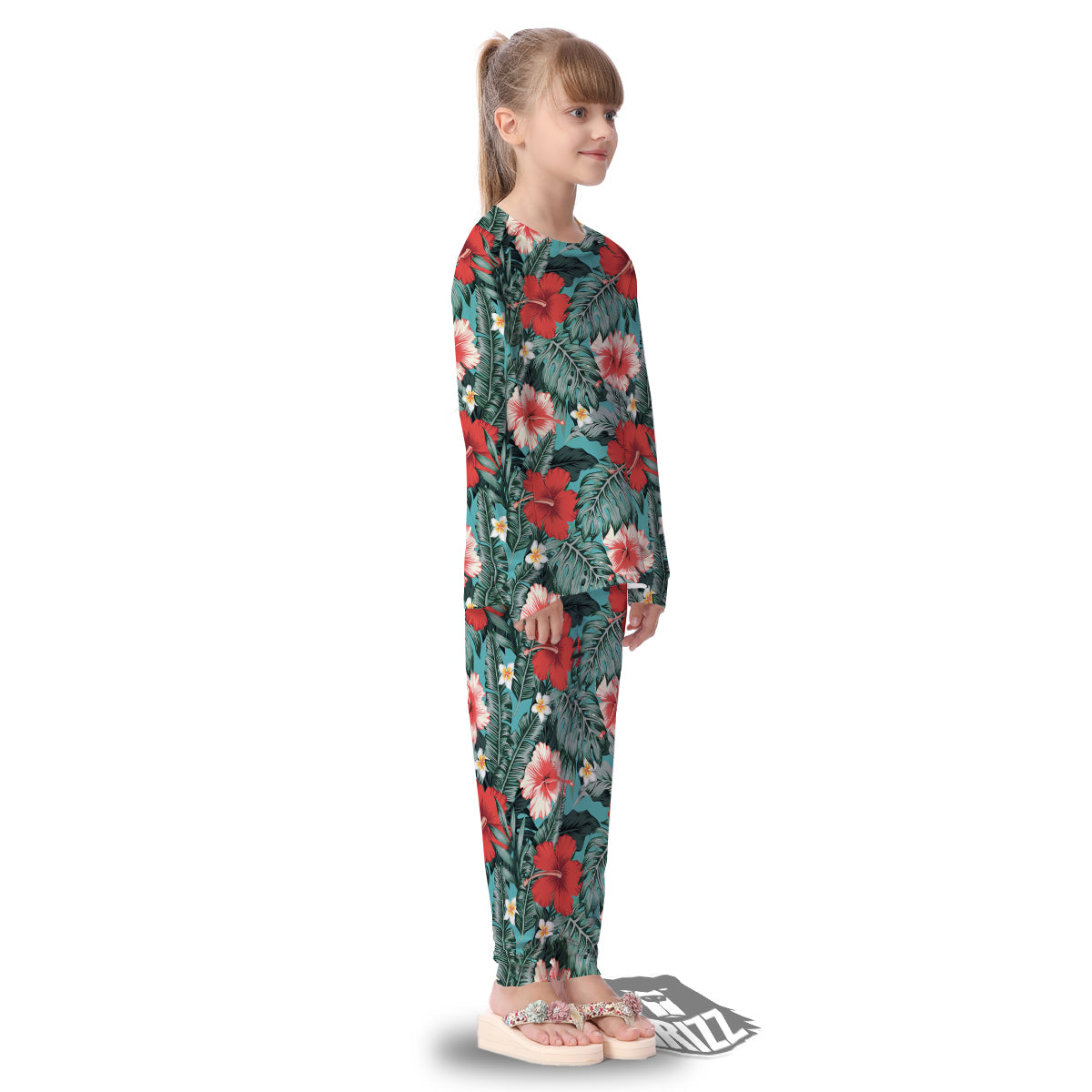 Tropical Leaf Turquoise Print Pattern Kid's Pajamas-grizzshop