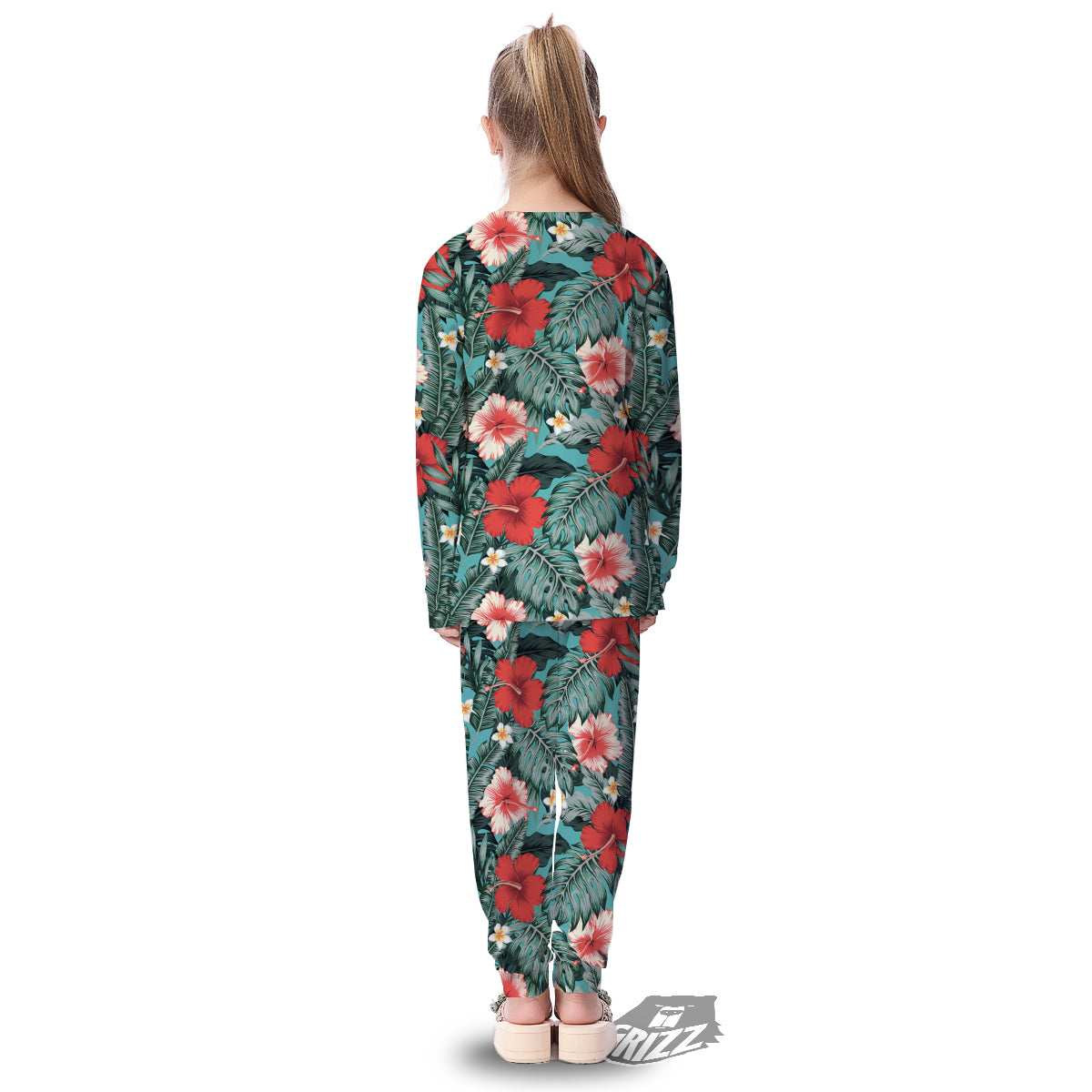 Tropical Leaf Turquoise Print Pattern Kid's Pajamas-grizzshop