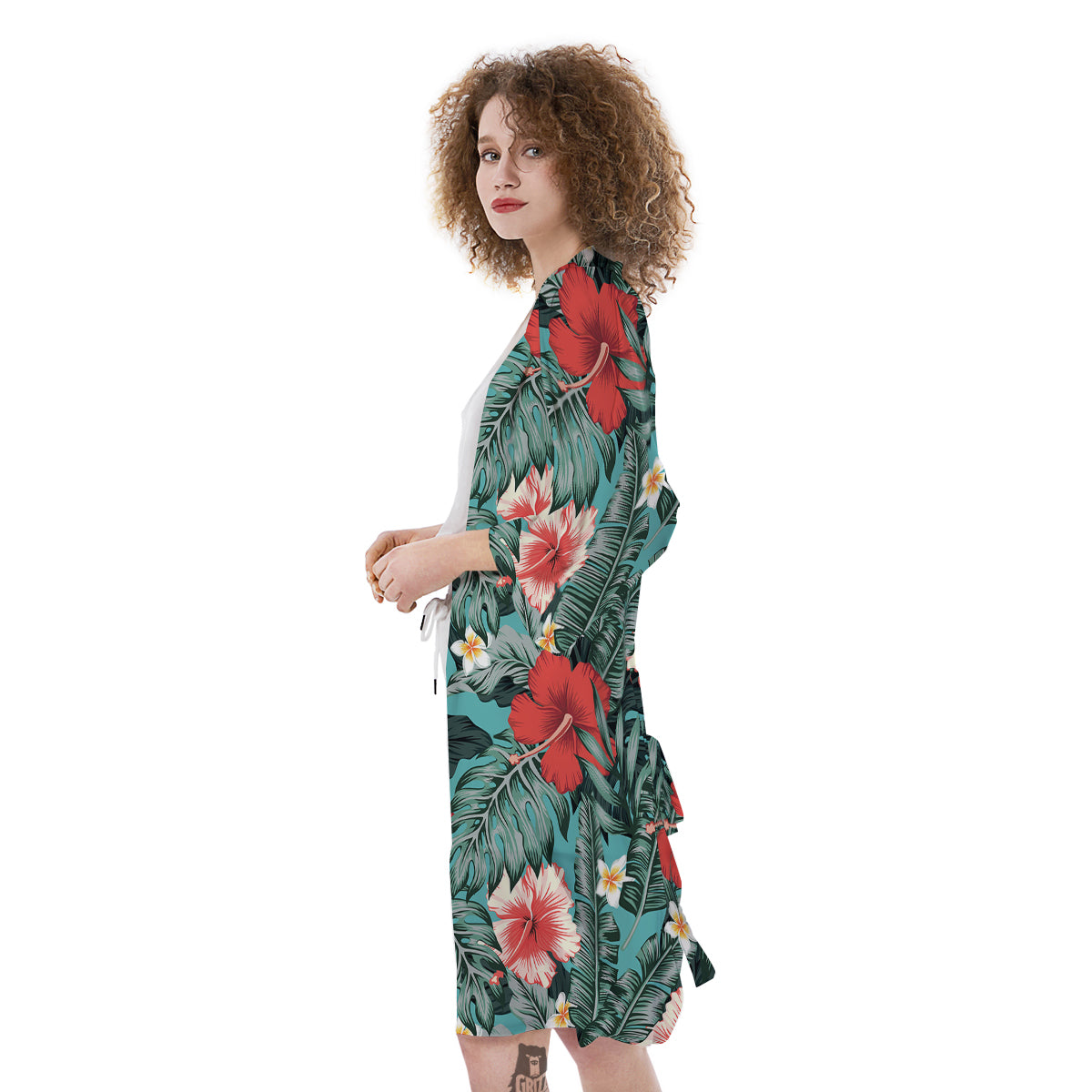 Tropical Leaf Turquoise Print Pattern Kimono-grizzshop