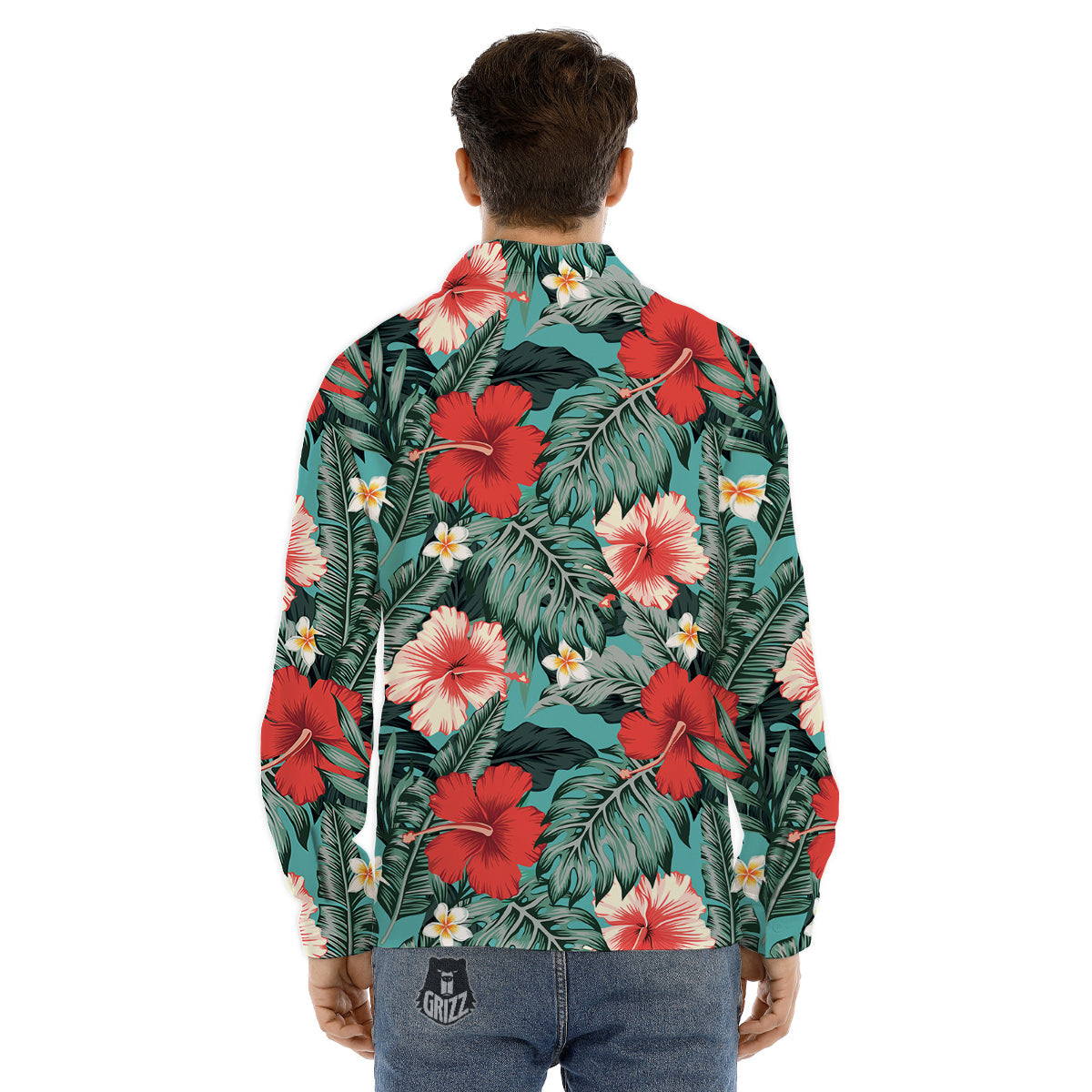 Tropical Leaf Turquoise Print Pattern Men's Dress Shirts-grizzshop