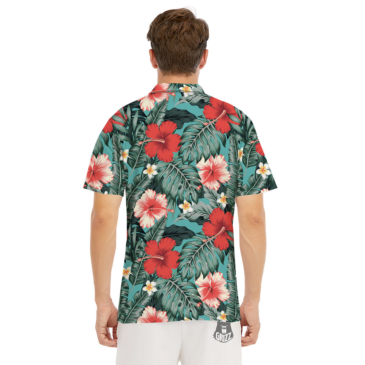 Tropical Leaf Turquoise Print Pattern Men's Golf Shirts-grizzshop