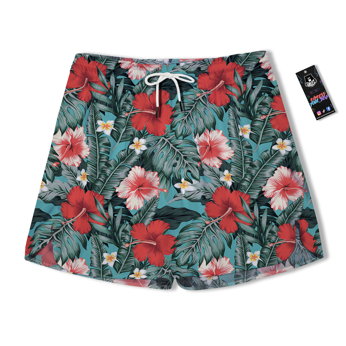 Tropical Leaf Turquoise Print Pattern Men's Running Shorts-grizzshop