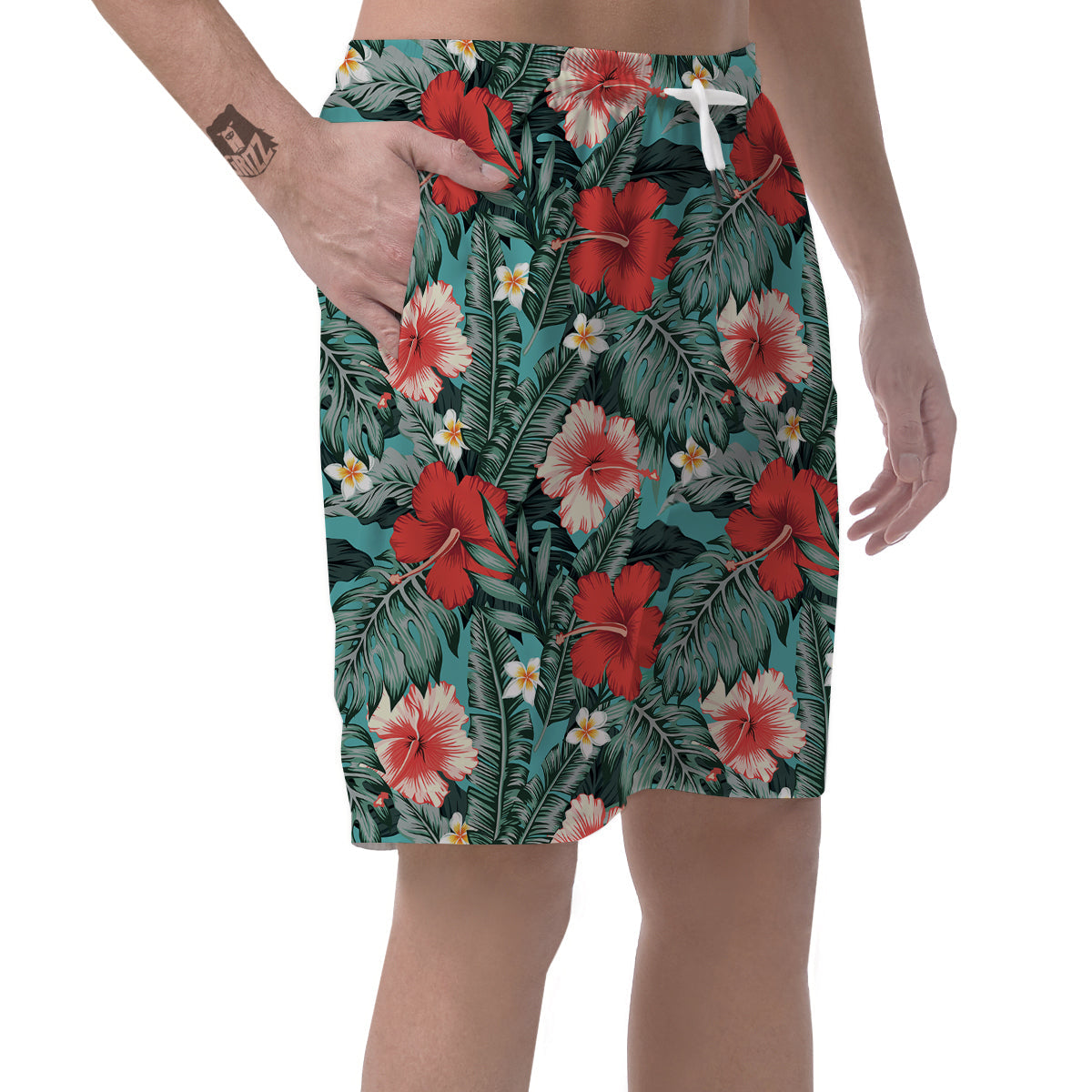 Tropical Leaf Turquoise Print Pattern Men's Shorts-grizzshop