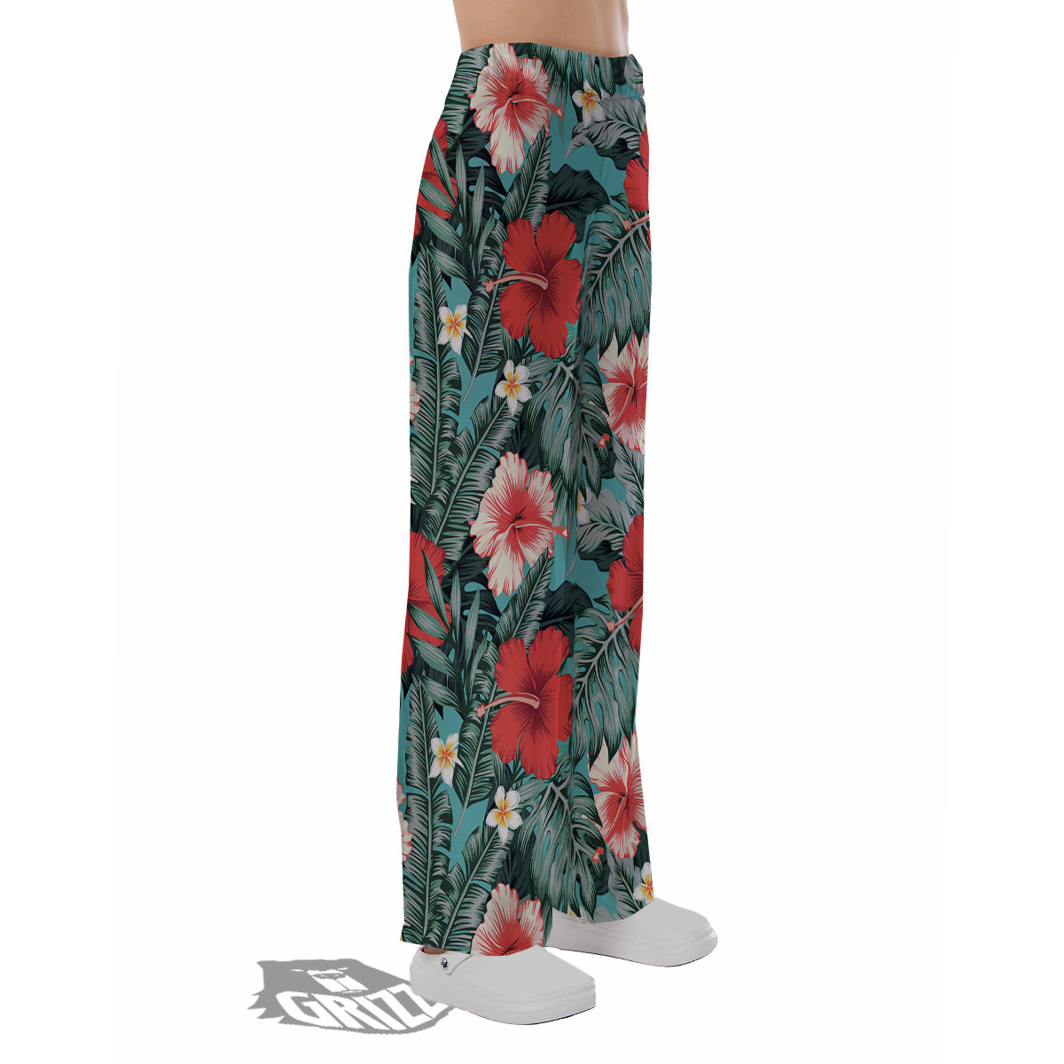 Tropical Leaf Turquoise Print Pattern Pajama Pants-grizzshop
