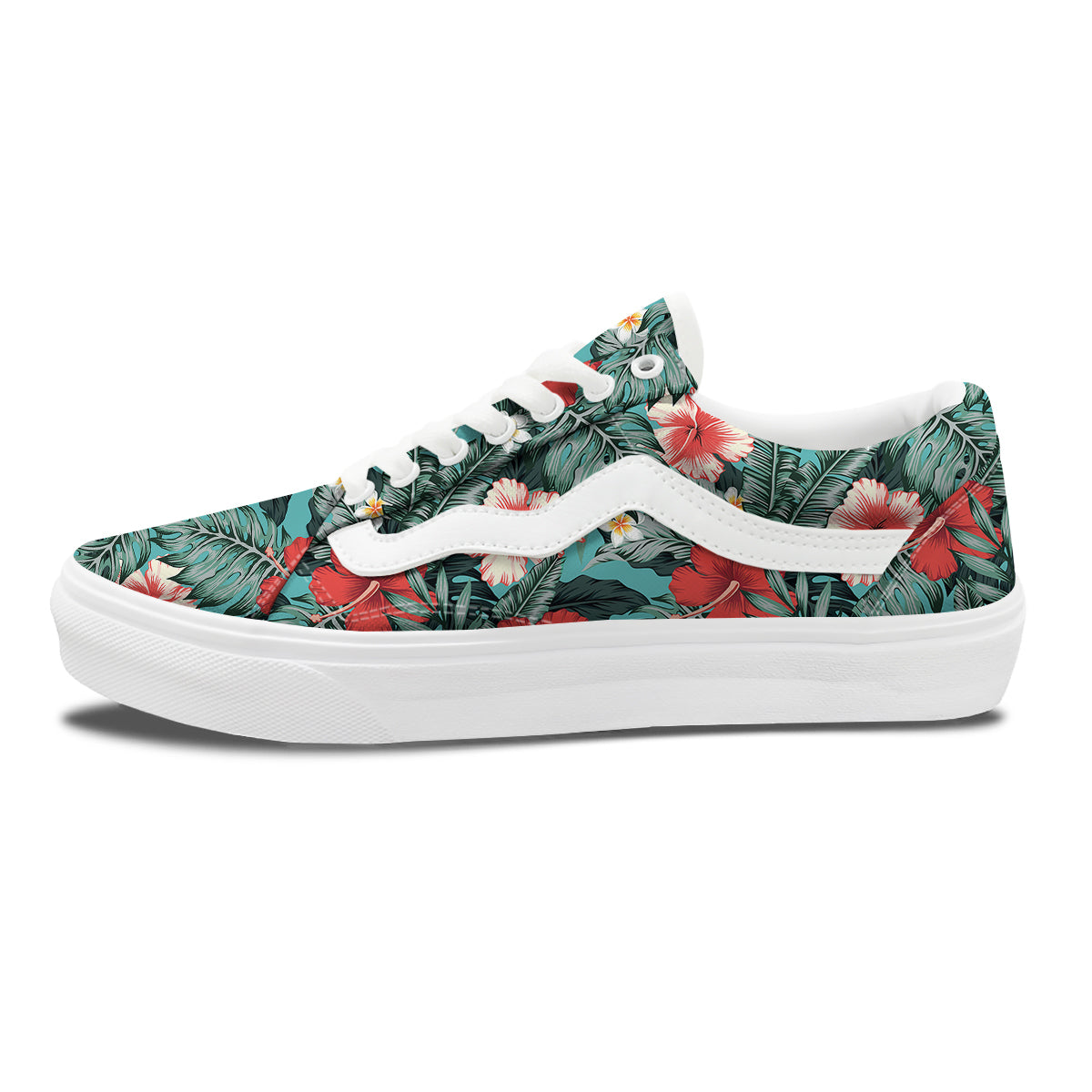 Tropical Leaf Turquoise Print Pattern Skate Shoes-grizzshop