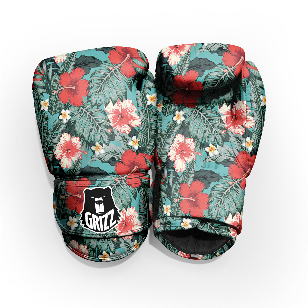 Tropical Leaf Turquoise Print Pattern Sparring Gloves-grizzshop