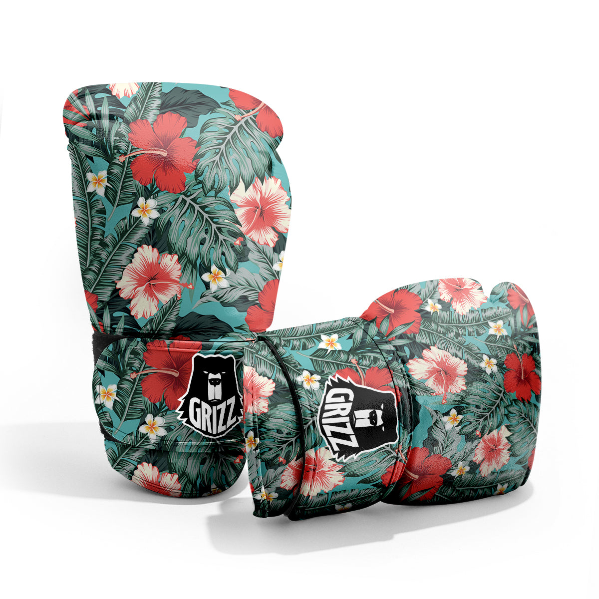 Tropical Leaf Turquoise Print Pattern Sparring Gloves-grizzshop