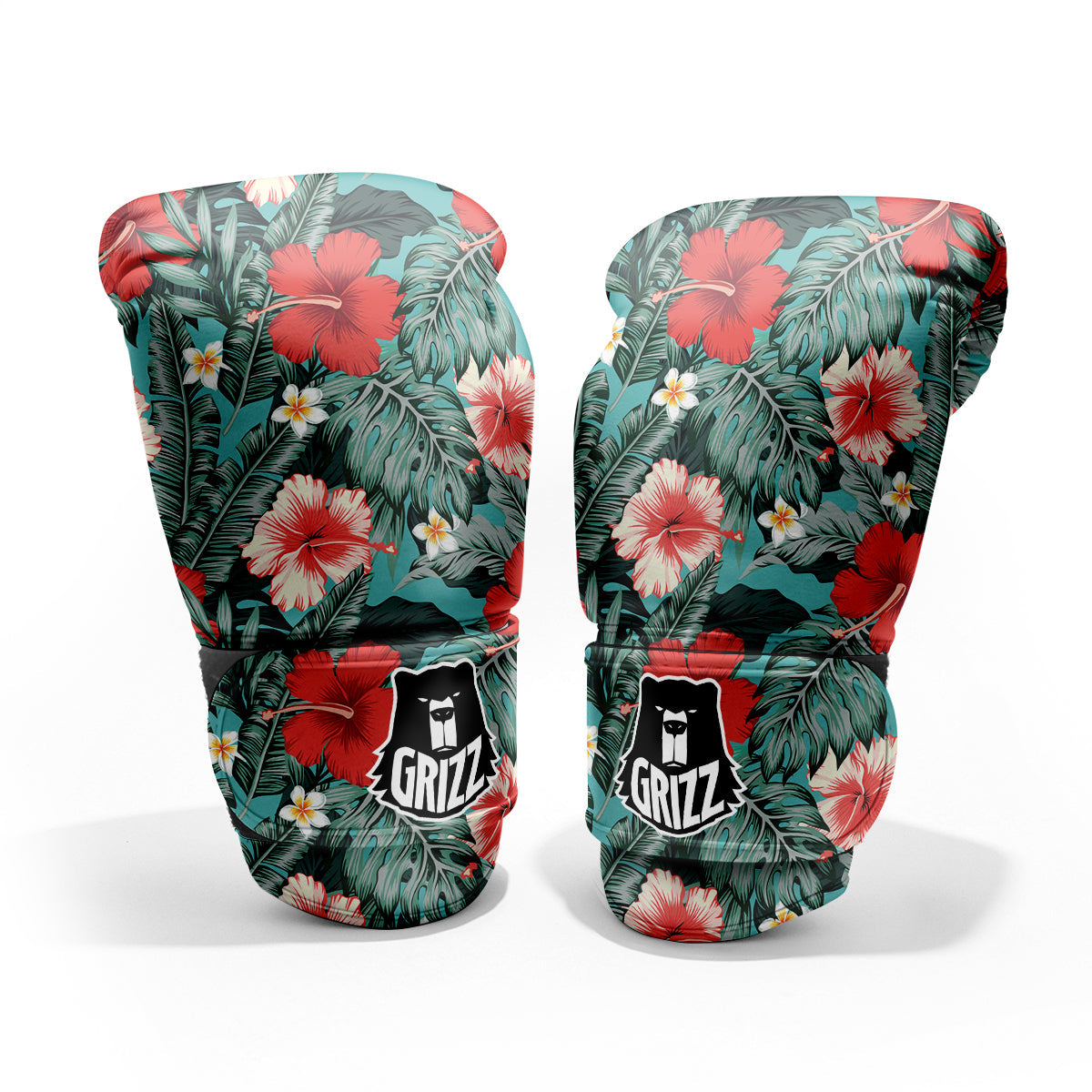 Tropical Leaf Turquoise Print Pattern Sparring Gloves-grizzshop