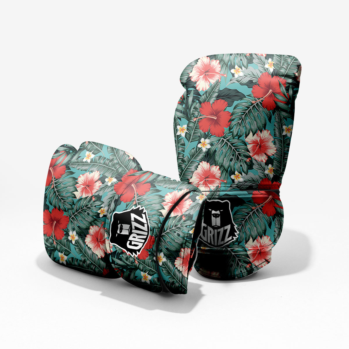 Tropical Leaf Turquoise Print Pattern Sparring Gloves-grizzshop
