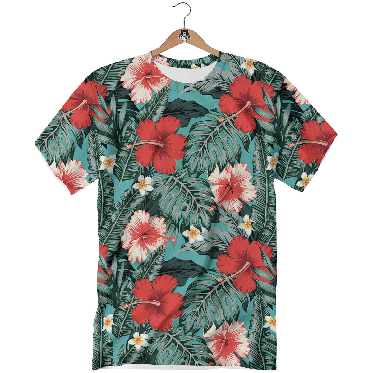 Tropical Leaf Turquoise Print Pattern T-Shirt-grizzshop