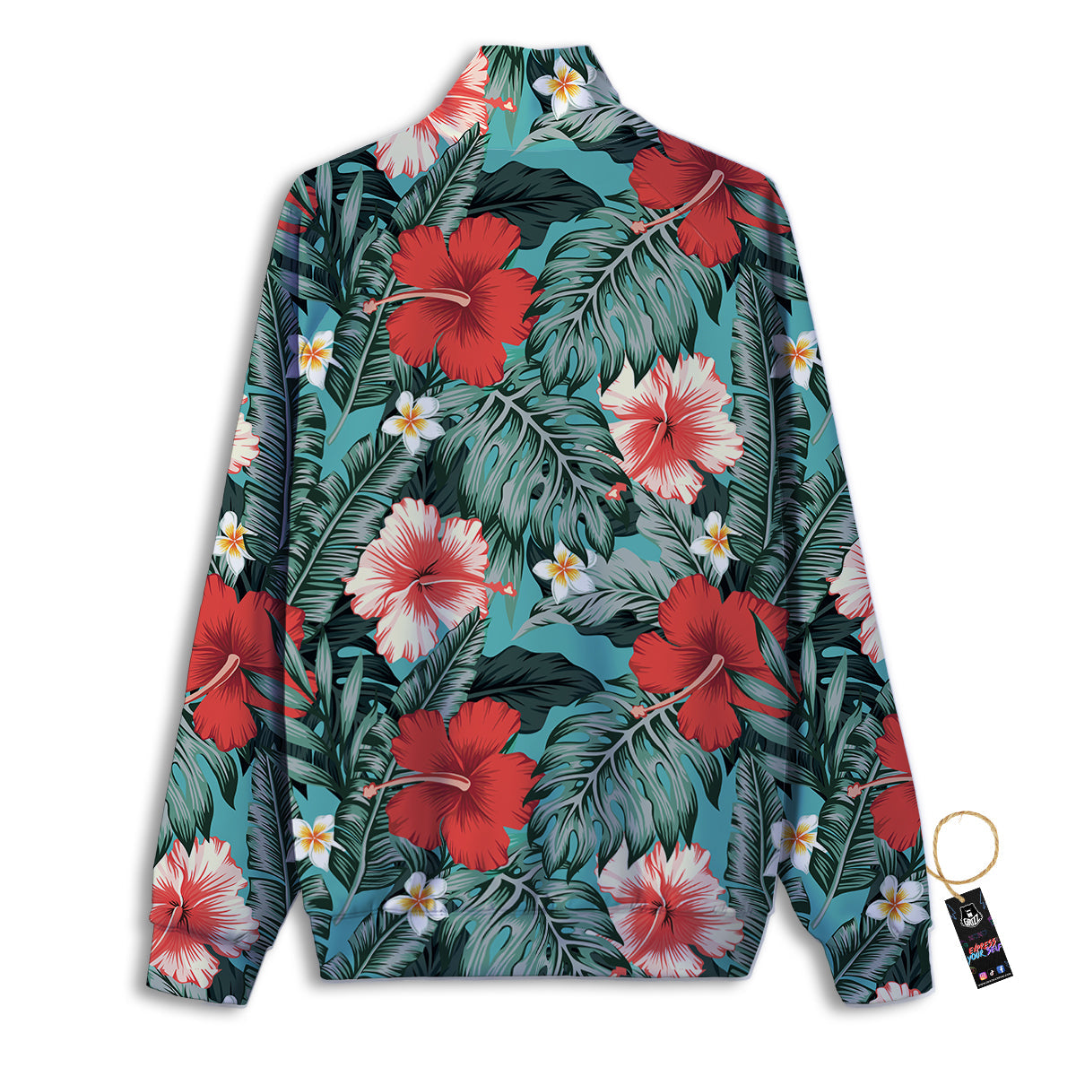 Tropical Leaf Turquoise Print Pattern Track Jacket-grizzshop