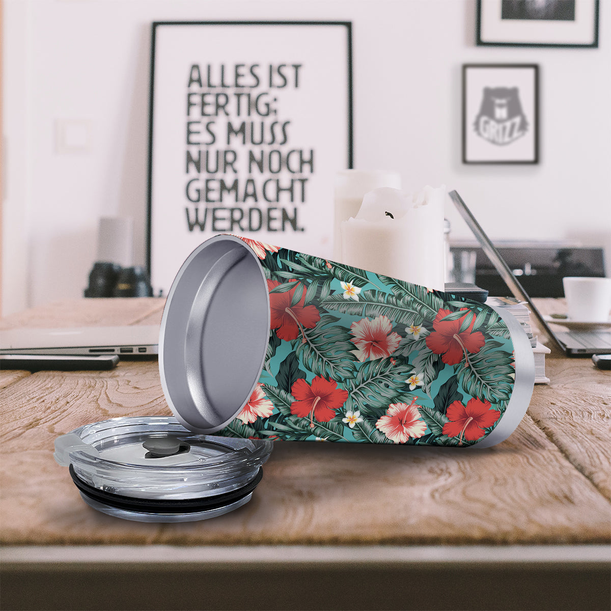 Tropical Leaf Turquoise Print Pattern Tumbler-grizzshop