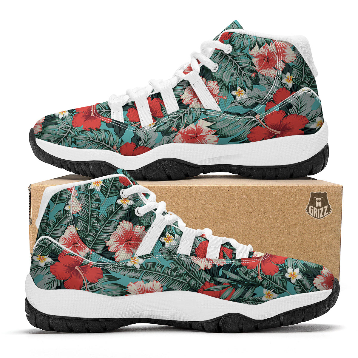 Tropical Leaf Turquoise Print Pattern White Bball Shoes-grizzshop