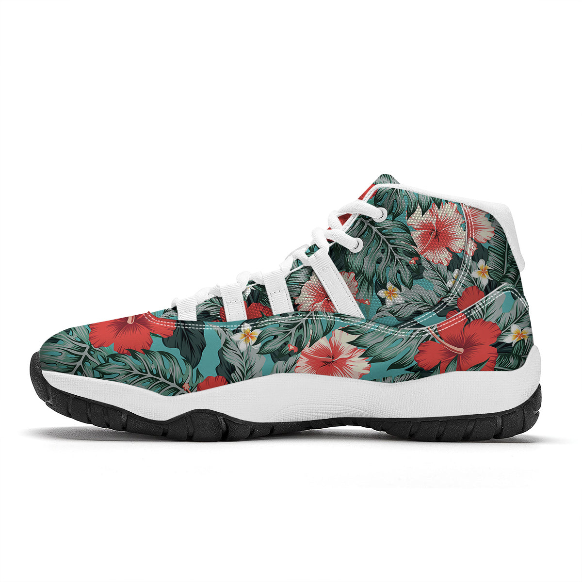 Tropical Leaf Turquoise Print Pattern White Bball Shoes-grizzshop