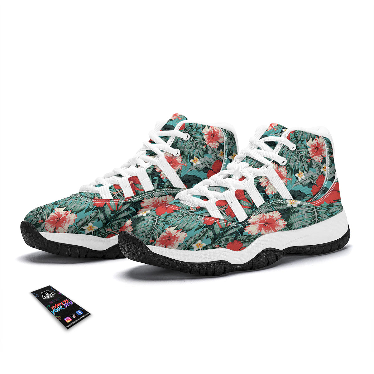 Tropical Leaf Turquoise Print Pattern White Bball Shoes-grizzshop
