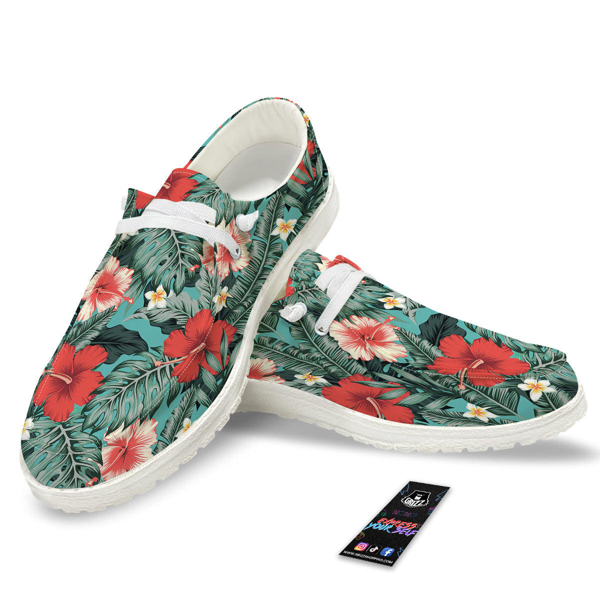 Tropical Leaf Turquoise Print Pattern White Loafers-grizzshop