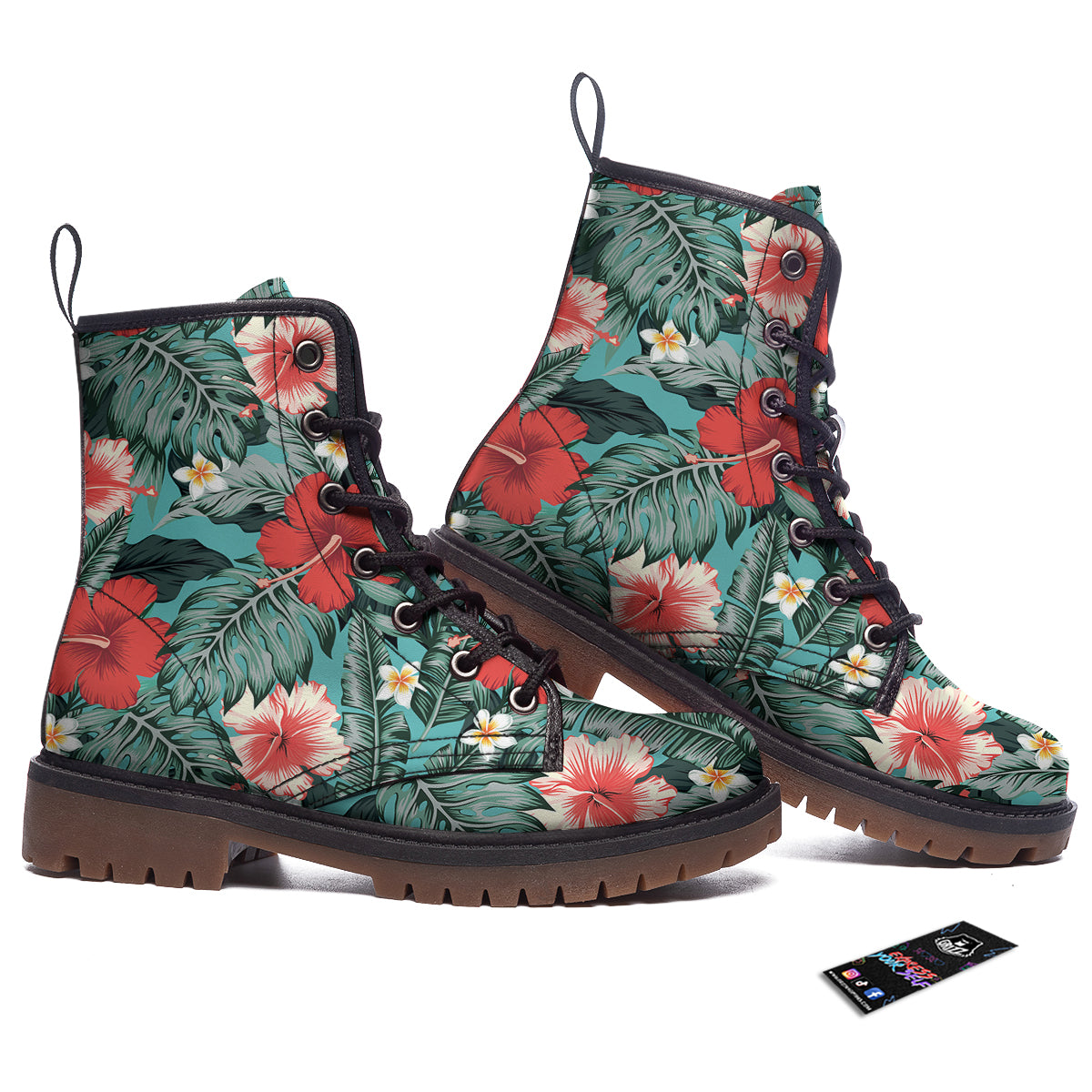 Tropical Leaf Turquoise Print Pattern Work Boots-grizzshop