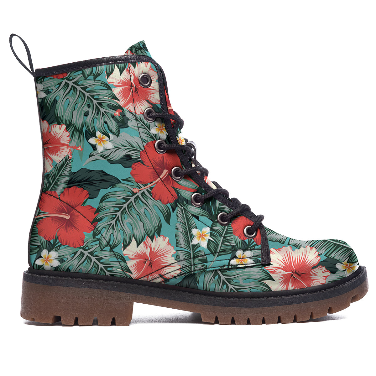 Tropical Leaf Turquoise Print Pattern Work Boots-grizzshop