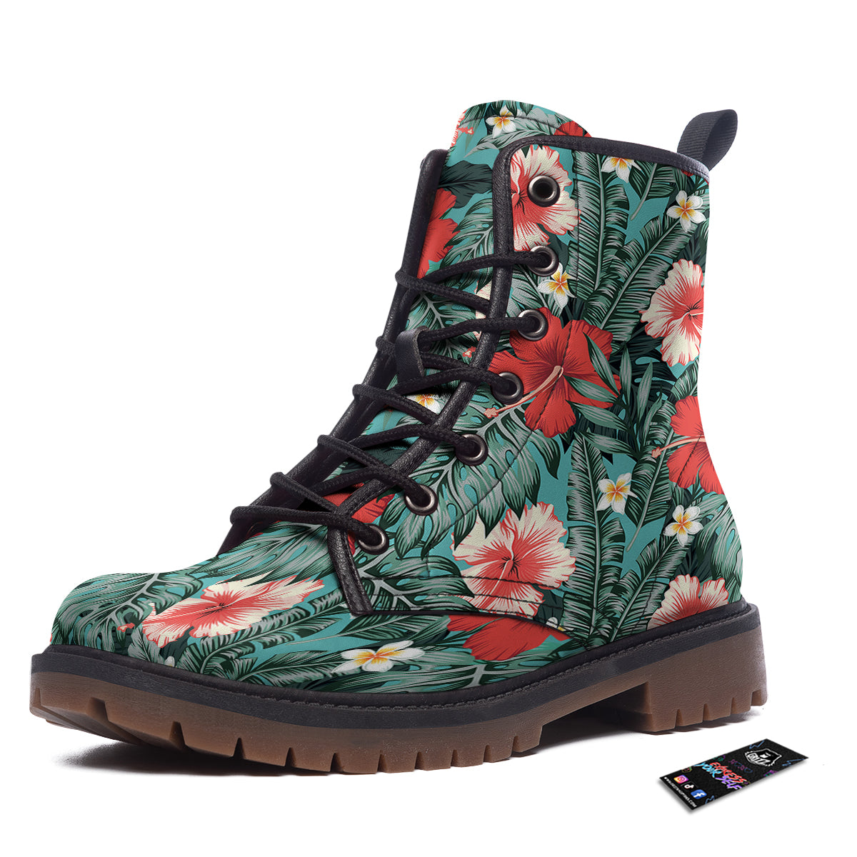 Tropical Leaf Turquoise Print Pattern Work Boots-grizzshop
