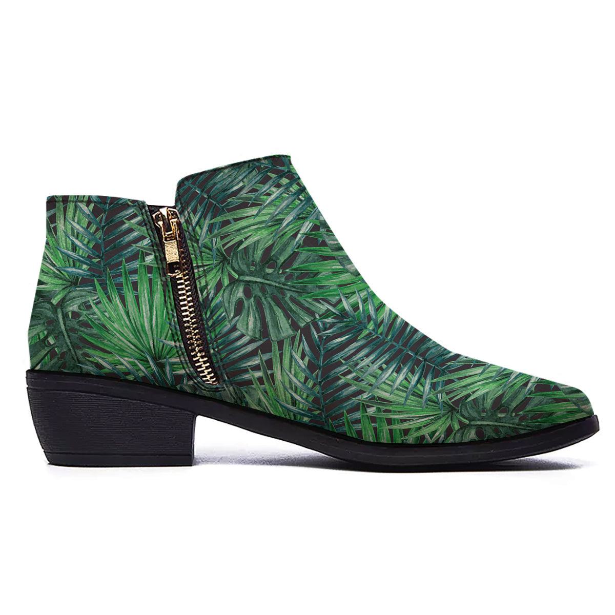 Tropical Leaf Watercolor Print Pattern Ankle Boots-grizzshop