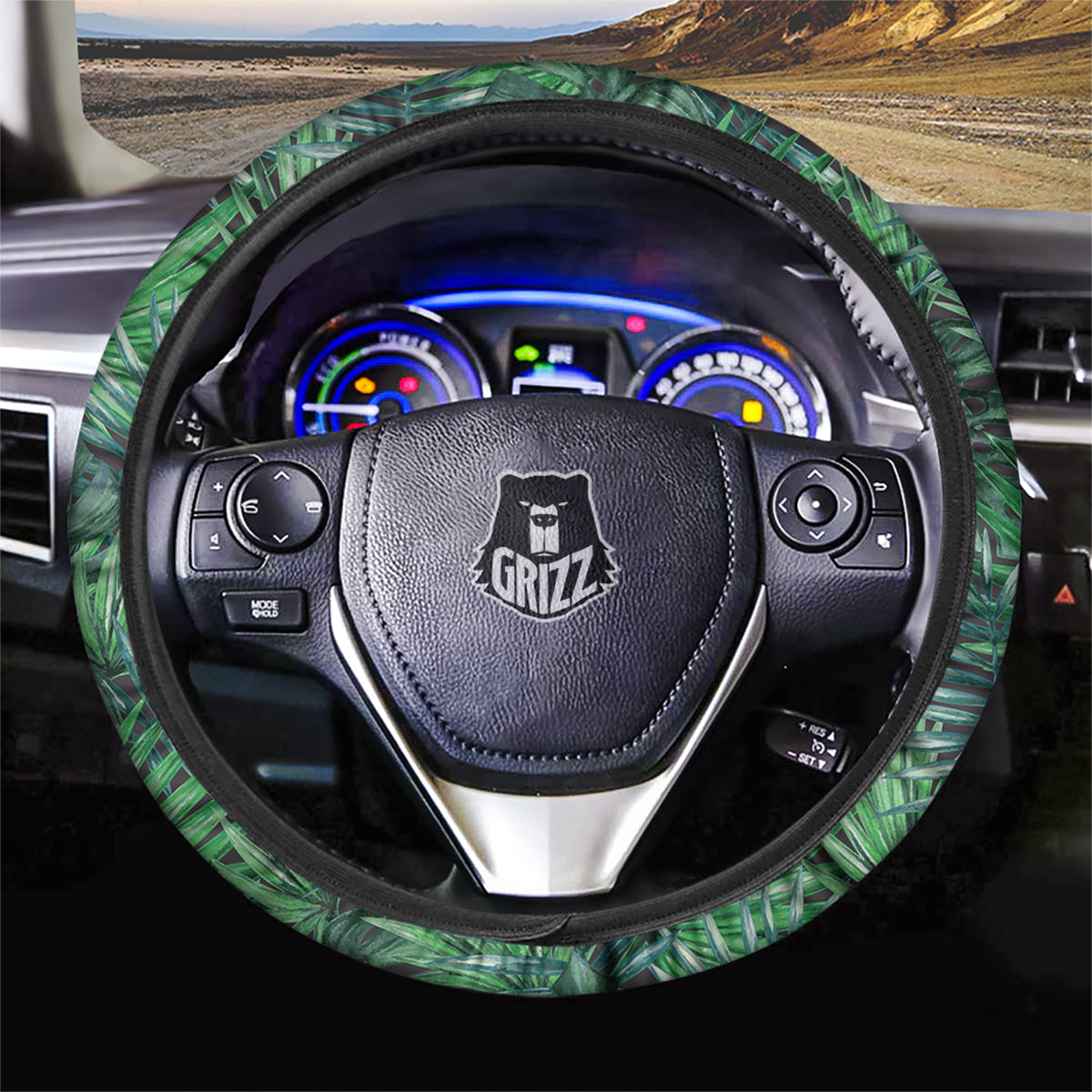 Tropical Leaf Watercolor Print Pattern Car Steering Wheel Cover-grizzshop