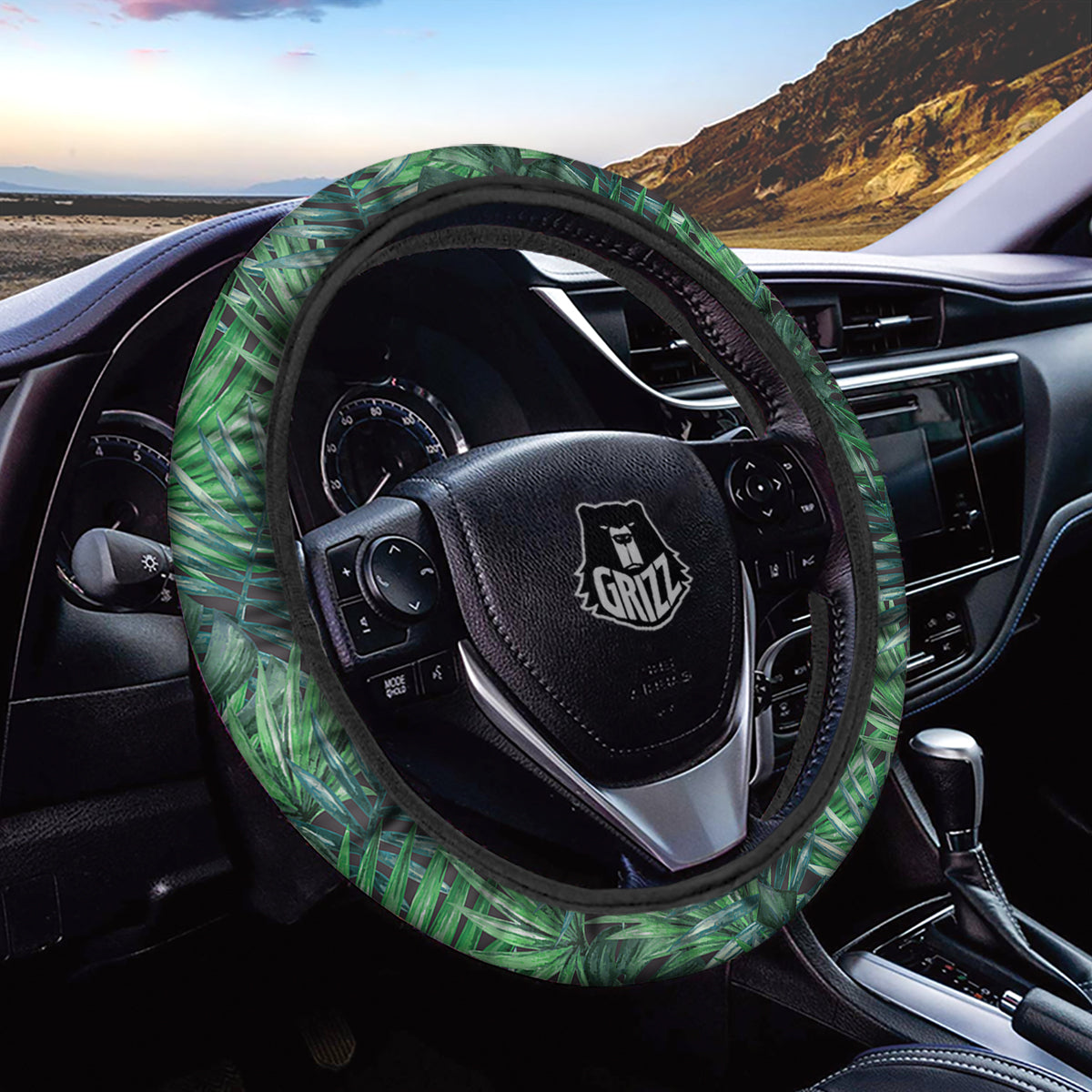 Tropical Leaf Watercolor Print Pattern Car Steering Wheel Cover-grizzshop