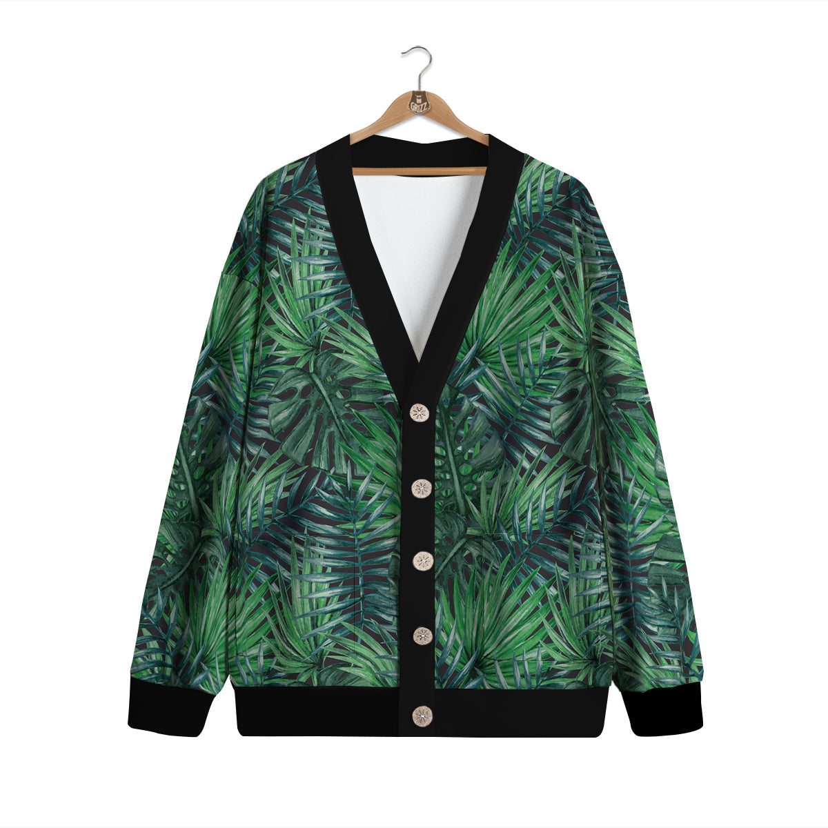 Tropical Leaf Watercolor Print Pattern Cardigan-grizzshop