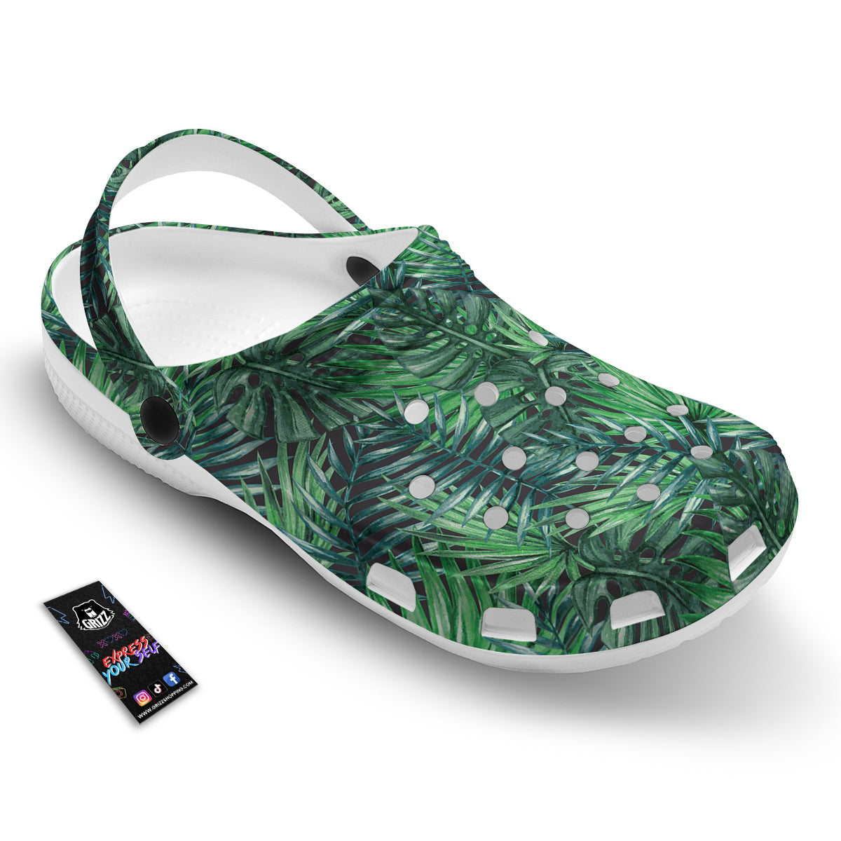 Tropical Leaf Watercolor Print Pattern Clog-grizzshop