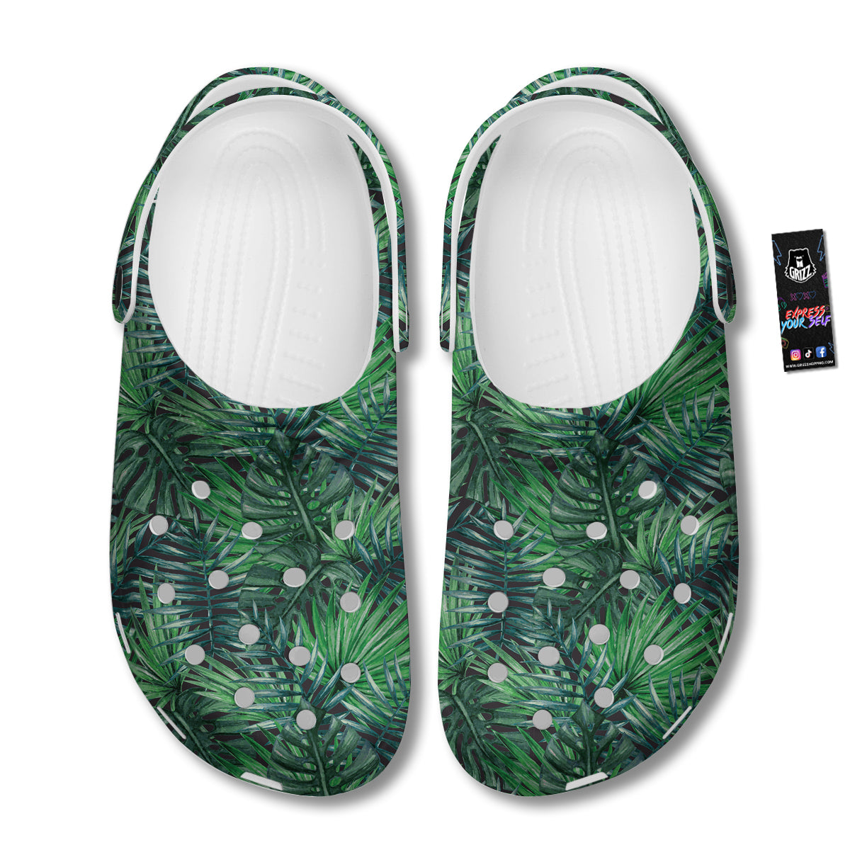 Tropical Leaf Watercolor Print Pattern Clog-grizzshop