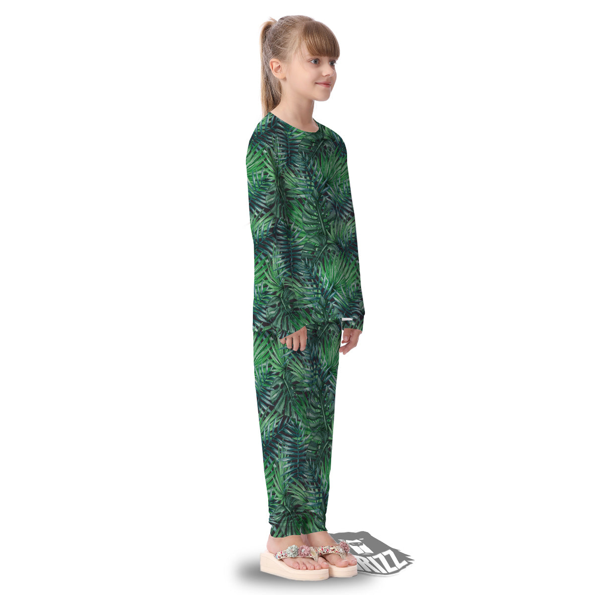 Tropical Leaf Watercolor Print Pattern Kid's Pajamas-grizzshop