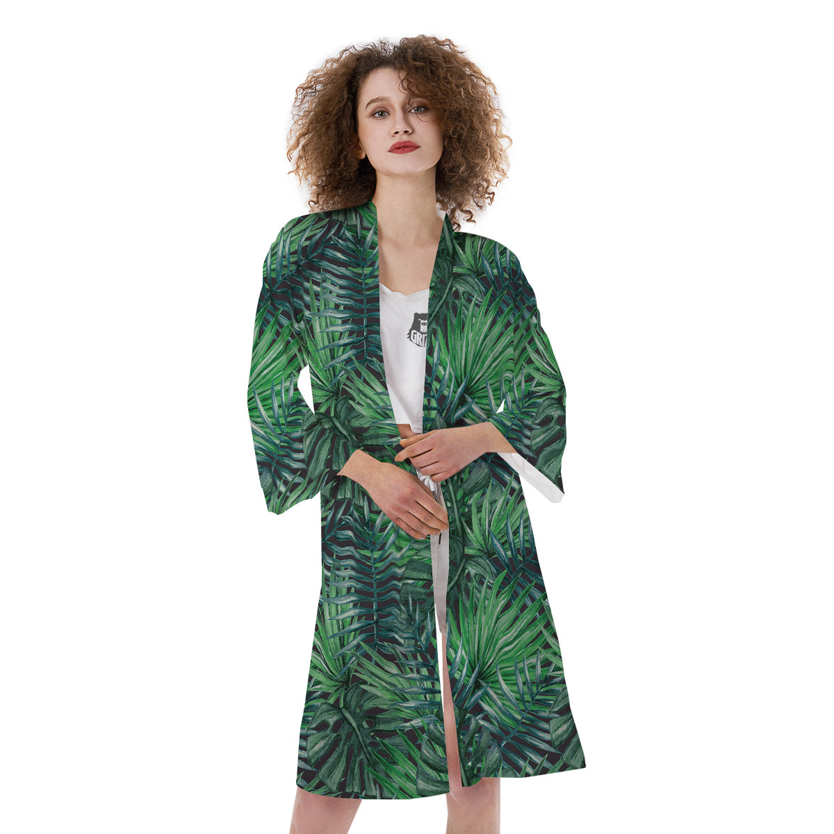 Tropical Leaf Watercolor Print Pattern Kimono-grizzshop