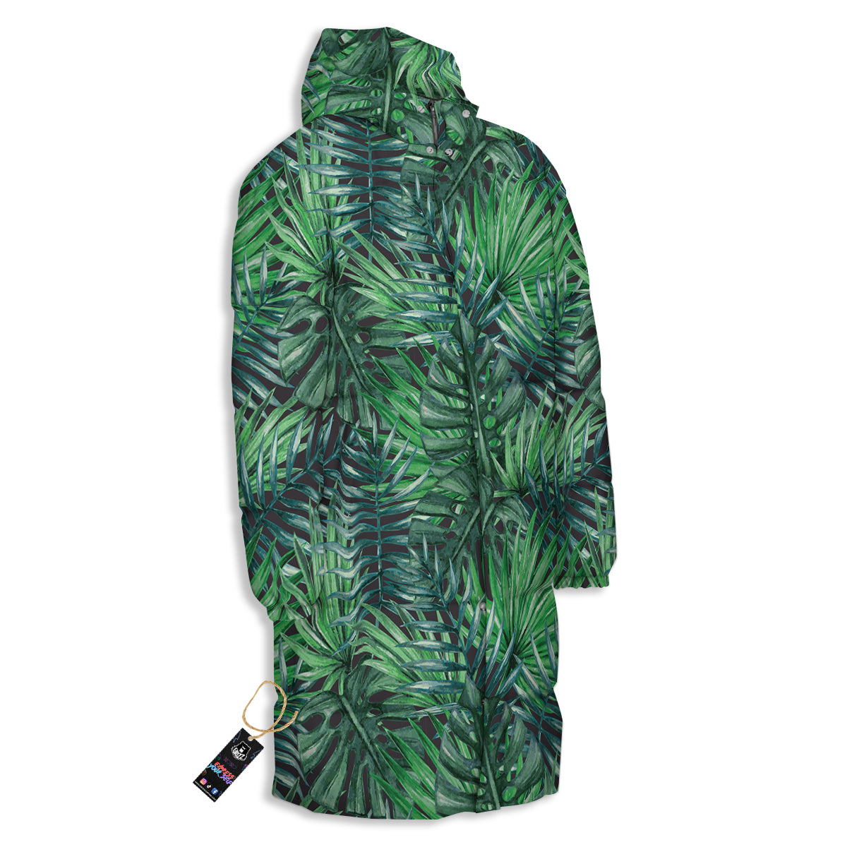 Tropical Leaf Watercolor Print Pattern Long Down Jacket-grizzshop