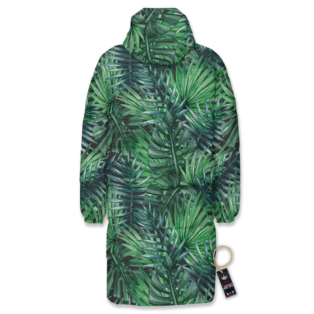Tropical Leaf Watercolor Print Pattern Long Down Jacket-grizzshop