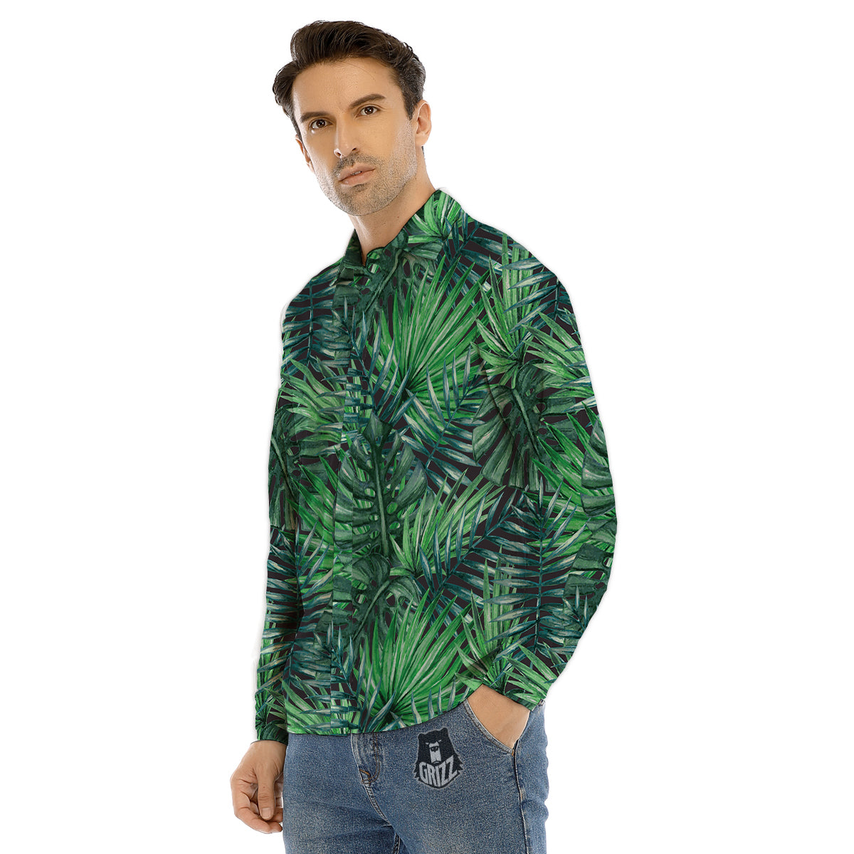 Tropical Leaf Watercolor Print Pattern Men's Dress Shirts-grizzshop