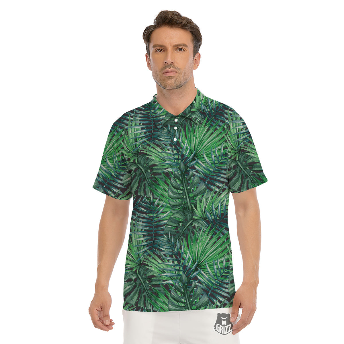 Tropical Leaf Watercolor Print Pattern Men's Golf Shirts-grizzshop