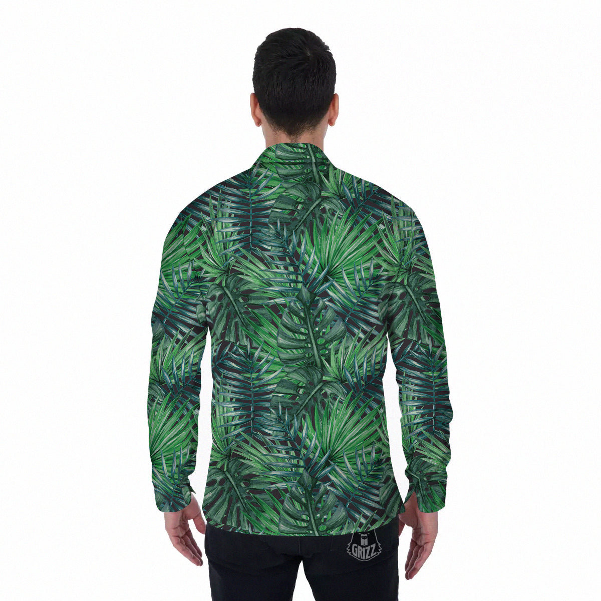 Tropical Leaf Watercolor Print Pattern Men's Long Sleeve Shirts-grizzshop