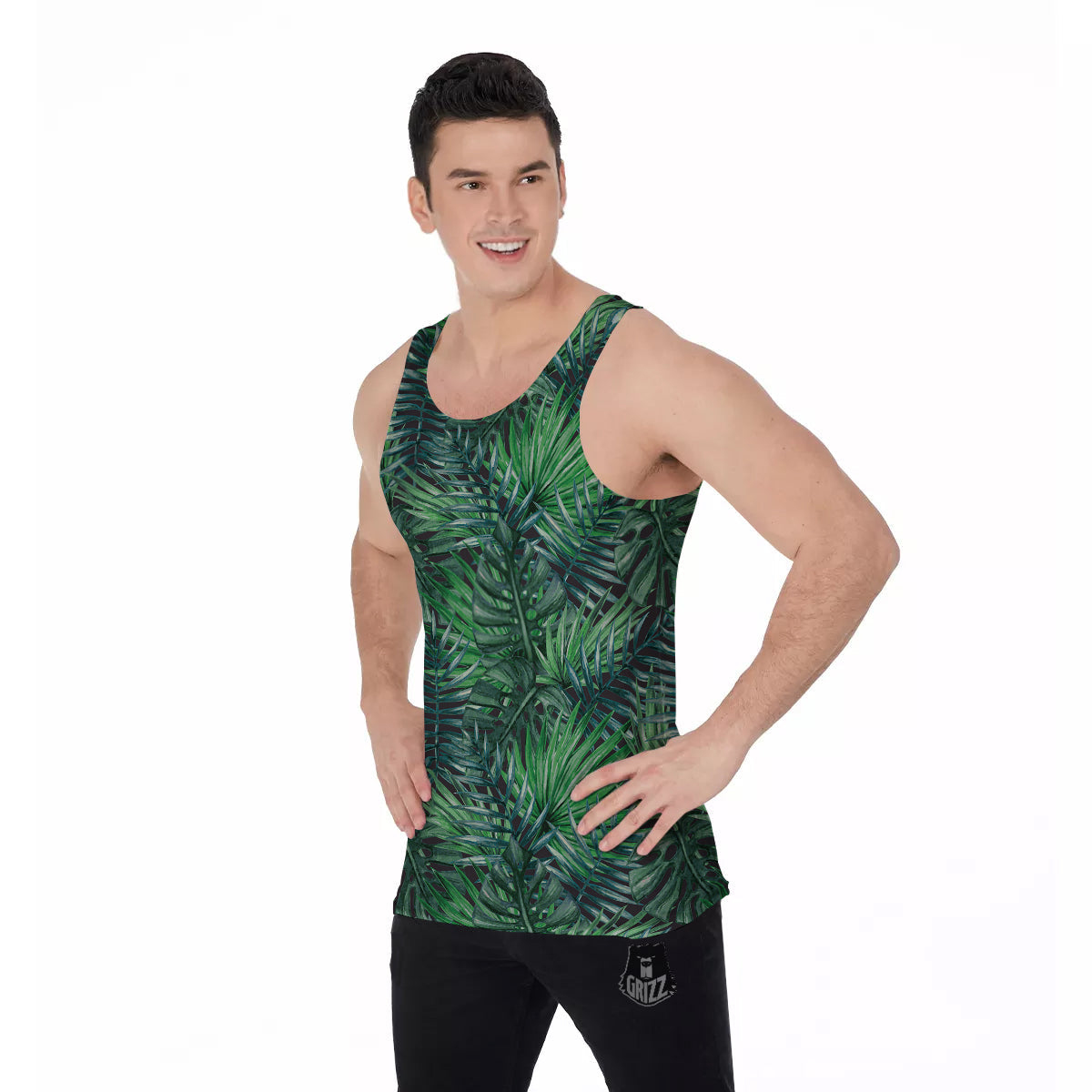 Tropical Leaf Watercolor Print Pattern Men's Tank Top-grizzshop