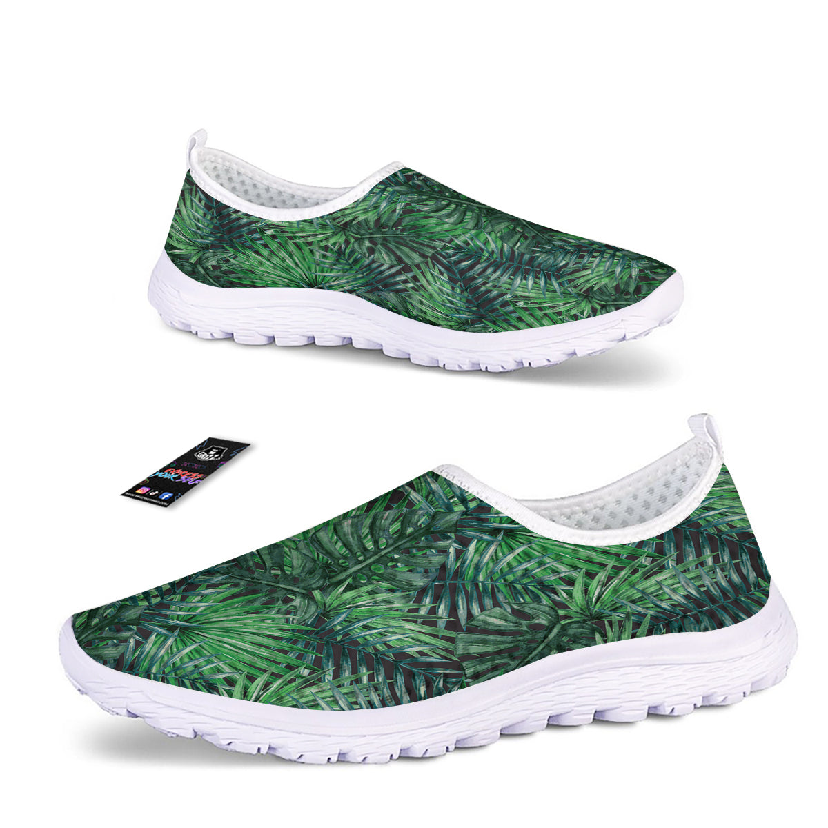 Tropical Leaf Watercolor Print Pattern Nurse Shoes-grizzshop