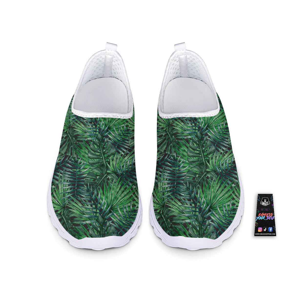 Tropical Leaf Watercolor Print Pattern Nurse Shoes-grizzshop