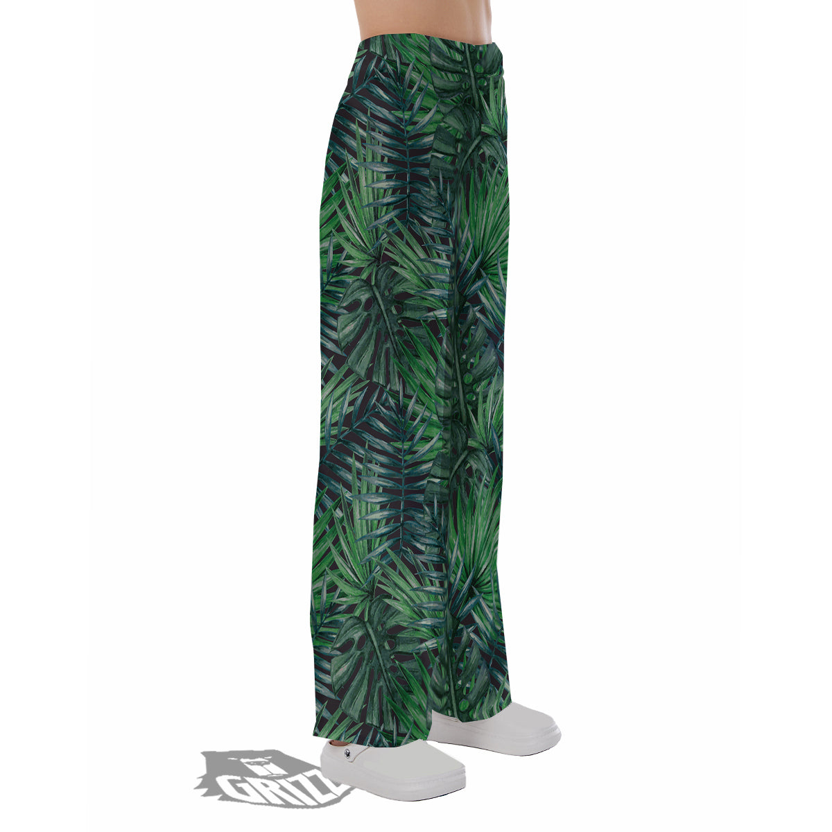 Tropical Leaf Watercolor Print Pattern Pajama Pants-grizzshop